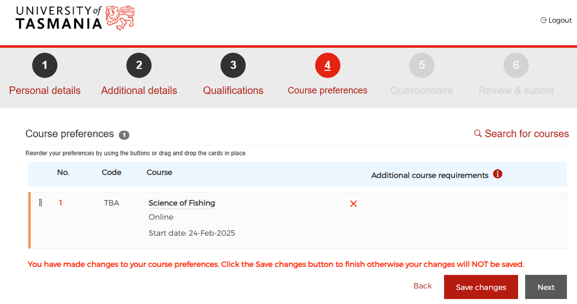 Course preference save Course preference save